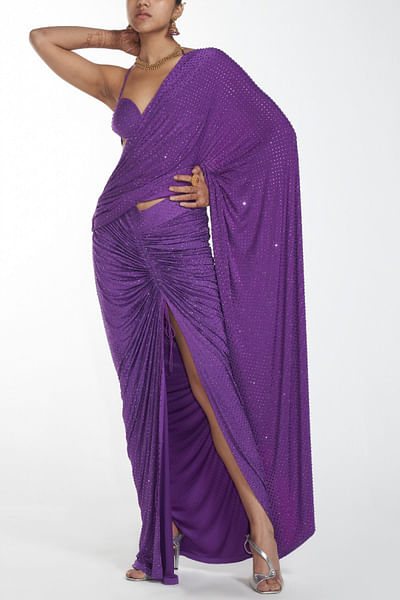 Purple draped sari set