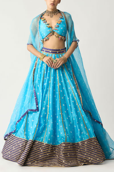 Turquoise bandhani lehenga set