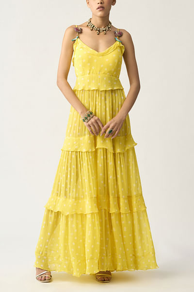 Yellow bandhani maxi dress