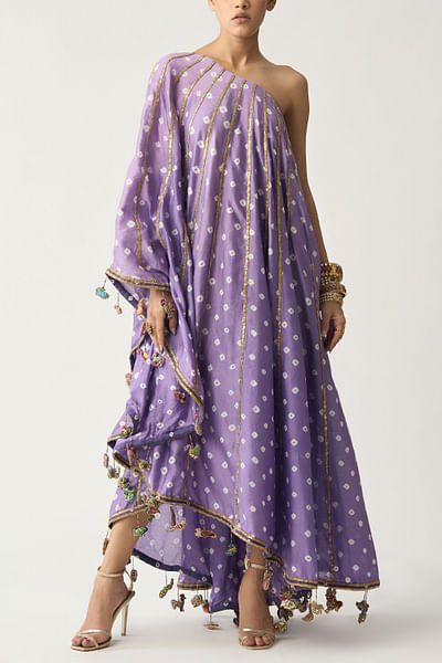 Lilac bandhani kaftan dress