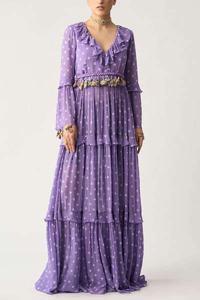 Lilac bandhani maxi dress