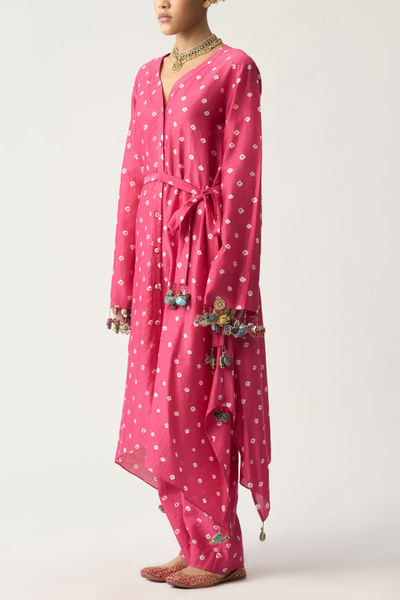 Fuchsia bandhani kurta set