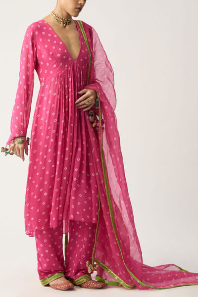 Fuchsia bandhani kurta set