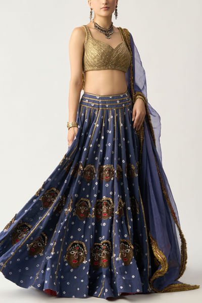 Indigo bandhani lehenga set