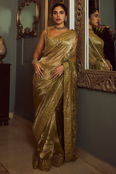 Mint green gota patti embroidery sari set