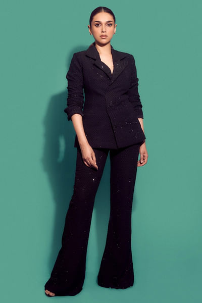 Black crystal embellished blazer set