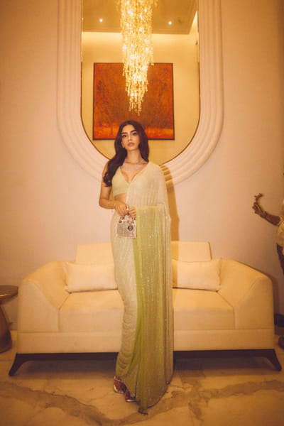 Itrh Mint ombre crystal pre-stitched sari set ITHMAR2403