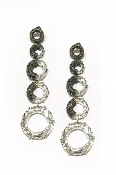 Silver and black dangler earrings