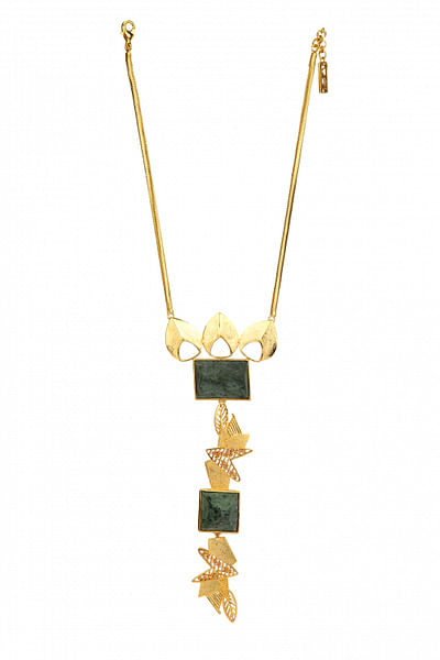 Green stone studded longline necklace