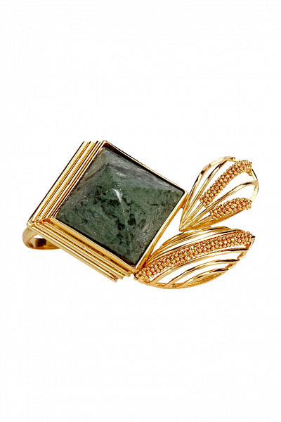 Green stone double ring