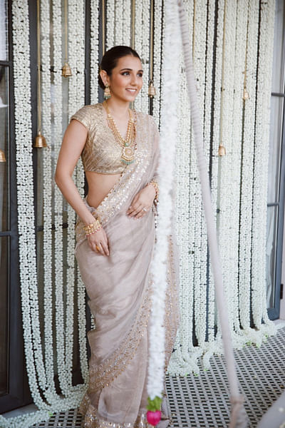 Ivory lampi embellished sari set