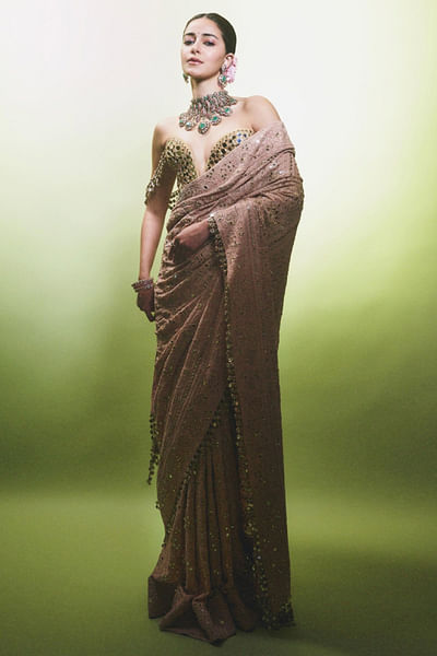 Pink mirror and gota patti chikankari sari set