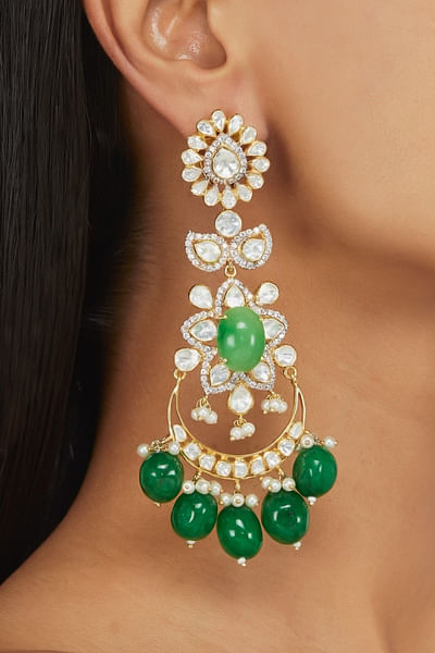 Green crescent earrings