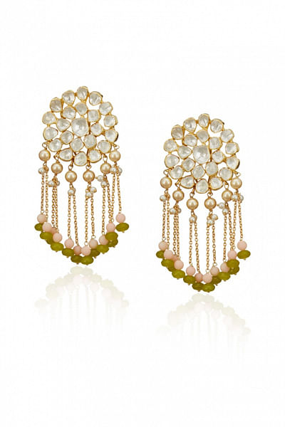 Polki and green bead earrings