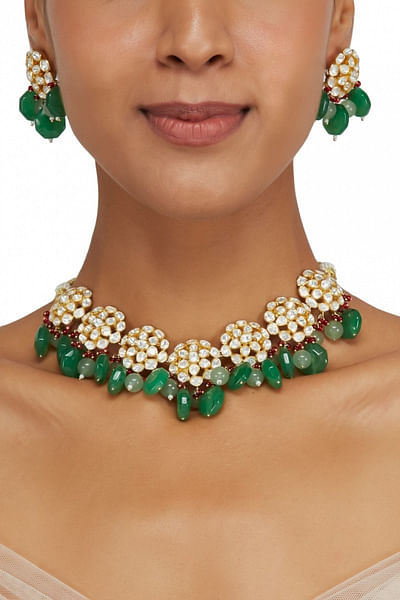Green polki necklace set