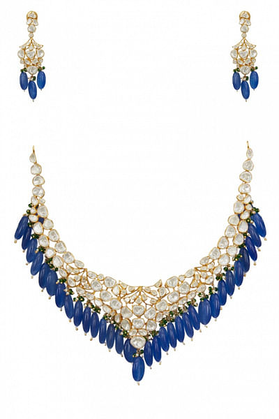 Blue polki necklace set