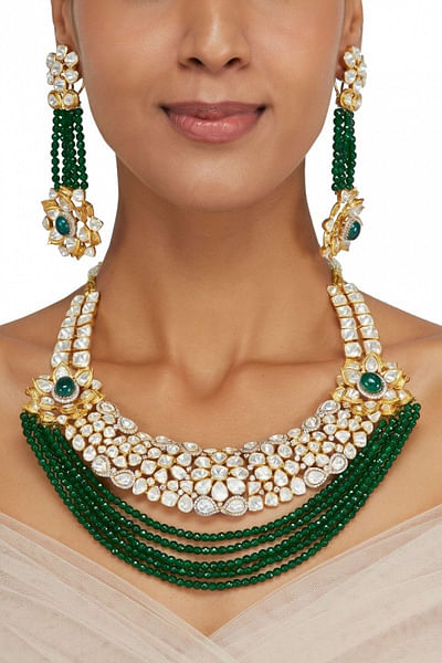 Polki and onyx necklace set