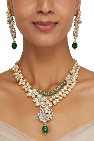 Polki and emerald necklace set