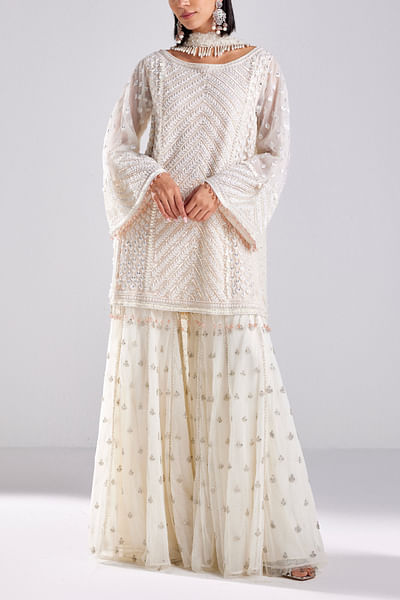 Ivory chevron embroidery kurta set