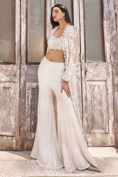 Ivory floral embellished jacket set