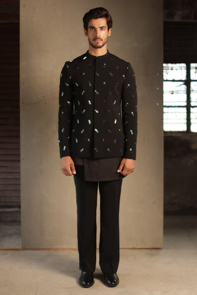 Black embroidered bandhgala set