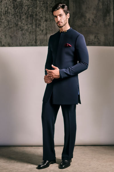 Midnight blue bandhgala and pants