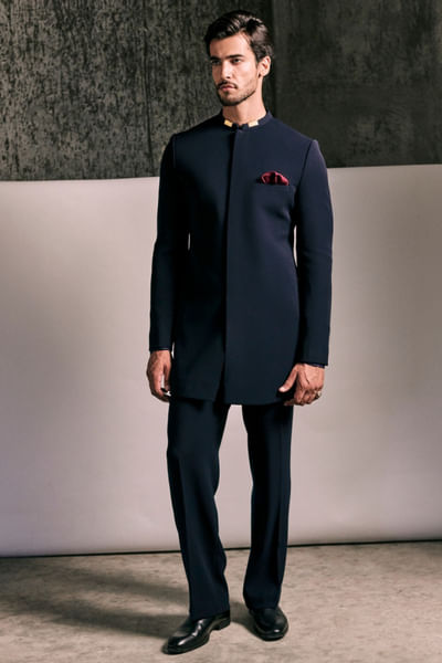 Midnight blue bandhgala set