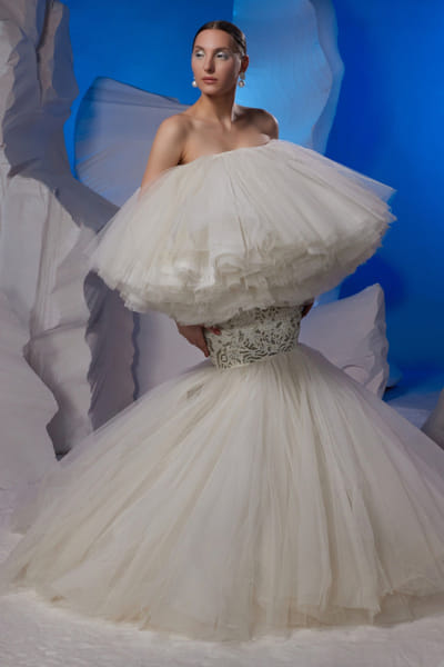 Samant Chauhan Off-white zardozi embroidery frilled gown SMCOCT2301