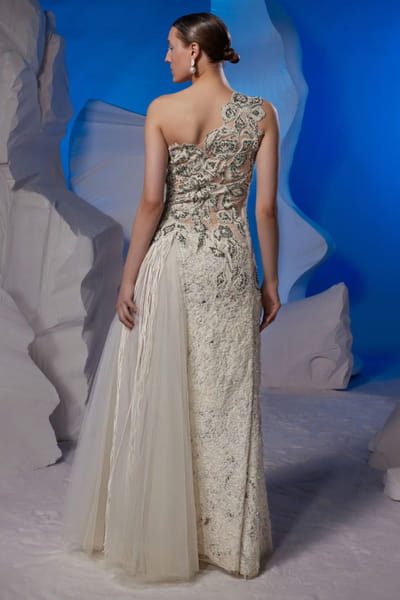 Samant Chauhan Off-white zardozi embroidered one-shoulder gown SMCOCT2318