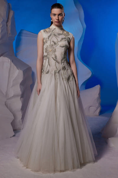 Samant Chauhan Off-white zardozi embroidery flared gown SMCOCT2321