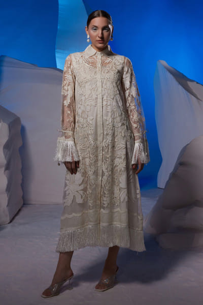 Off-white intricate zardozi embroidery long kurta