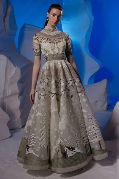 Samant Chauhan Off-white zardozi and applique embroidered gown SMCOCT2325