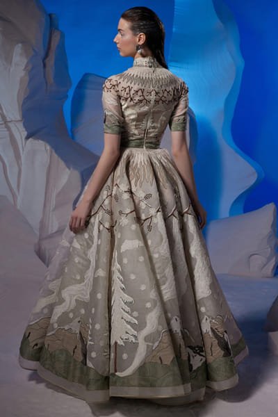Samant Chauhan Off-white zardozi and applique embroidered gown SMCOCT2325