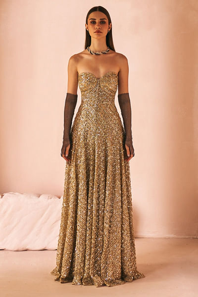 Antique gold net embroidered gown