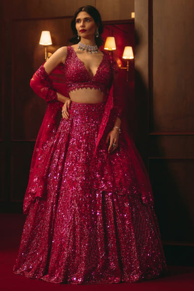 Angad Singh Rose embroidered net lehenga set ANGMAR26D141326