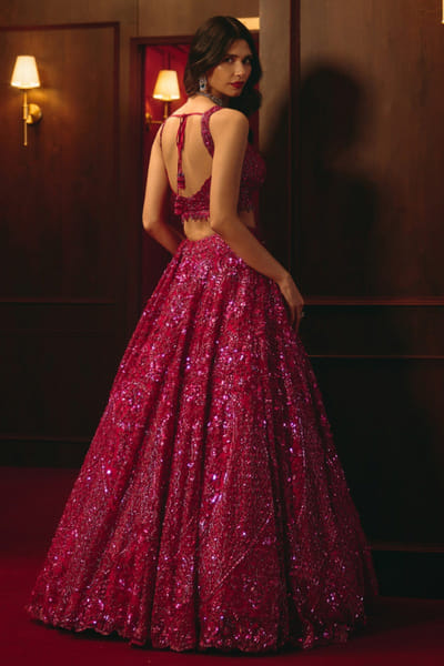 Angad Singh Rose embroidered net lehenga set ANGMAR26D141326