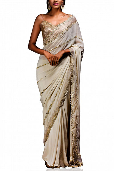 White and rose gold embellished sari
