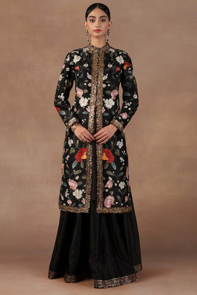 Deep black sequin embroidered jacket set