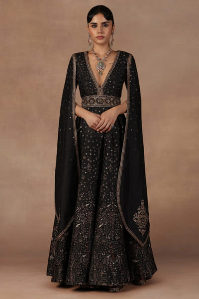 Black sequin embroidered jacket set