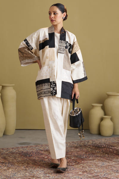 Black and ivory appliqué embroidered jacket