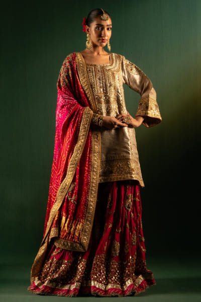 Gold zardozi embroidered sharara set
