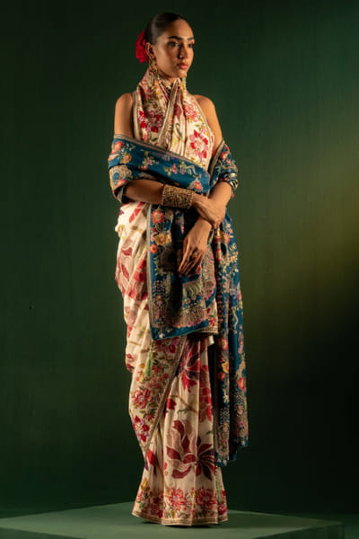 Ivory sequin embroidered sari