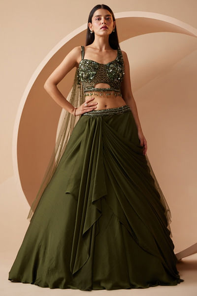 Olive sequin embroidered lehenga set