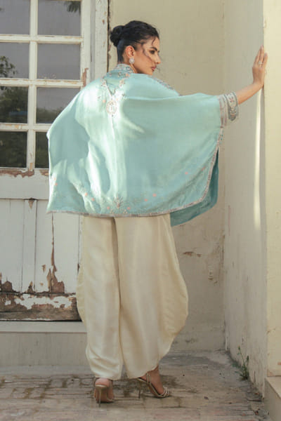 Aneeka Ruknuddin Minty blue embellished top-balloon pant set ANEEJUL26D148996