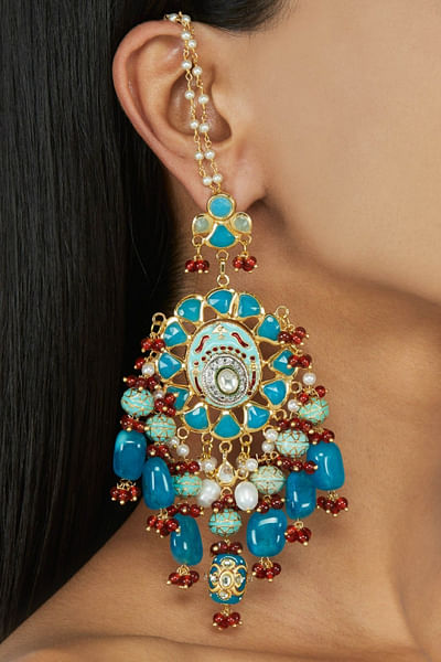 Turquoise stone meenakari earrings