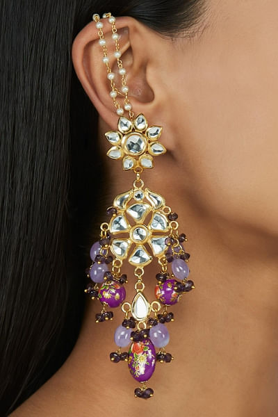 Purple handpainted beads earrings