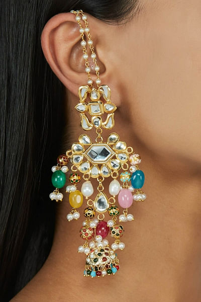 Multicoloured jadau beads earrings
