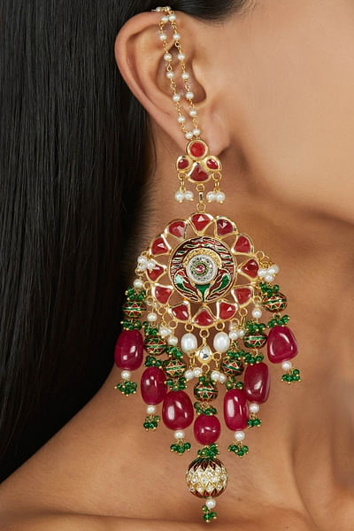 Red meenakari earrings