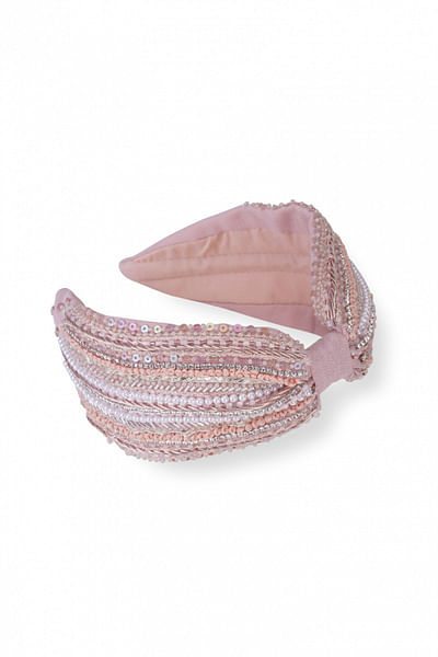 Pink beads and pearls embellished headband