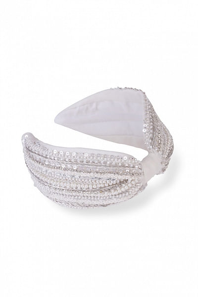 White beads and pearls embellished headband